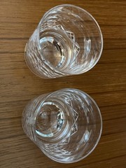 Pair Burns Crystal Scotch Whisky Tumblers Hand Cut Plaid & Etched Scotsman Logo