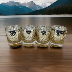 4 – MCM Gold Toned Diamond Patter Rocks Glasses-Whiskey-Speak Easy- Drink wear