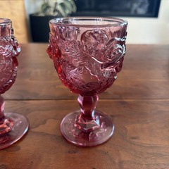 2 Fenton LG Wright MADONNA INN Wild Rose DARK PINK 6.5 Inch WATER Glass Goblet