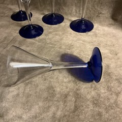 Vintage cobalt blue foot clear trumpet small wine cocktail Liqueur Stems (5)