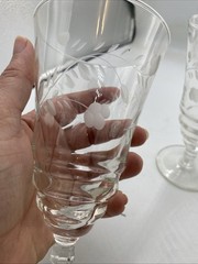 Pair Of 5″ Rock Sharpe Halifax Juice Etched Glass Pedestal