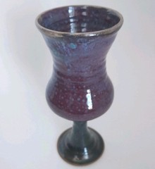 Studio Art Pottery Ceramic Glazed Stoneware Purple Wine Goblet/ Chalice Signed