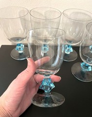 Bryce Clear Blown Glass Glasses Aquarius Cerulean Blue Water Goblets 6pc Set