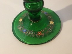 Vintage Hand Painted Enamel Gold Gilt Bohemian Dessert Wine Glass Green Moser