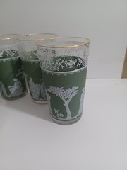 Wedgewood Goldtrim Five Inch Green/White Juice Glasses Set Of Four