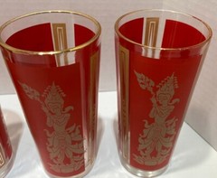 Red Culver Mandalay Goddess Thai Princess Hollywood 22k BARWARE SET OF 6 GLASSES