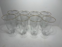LENOX Crystal FONTAINE Water Goblets Gold Trim Hand Etched Truly Beautiful Set 8