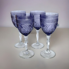 Vintage Set of 4 Cristal D’Arques Durand Amethyst/Purple Water/Wine Goblets 8″