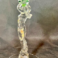 Vintage Cambridge Glass Nude Stem Goblet Emerald Forest Green Banquet Art Deco