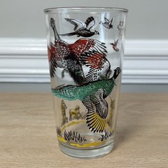 3 Vintage Glass Tumblers Pheasant Hunter Bird Dog Barware 12 Oz Drinking Glass