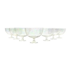 1970s 7 Lustre Iridescent Rainbow Pearl Optic Coupe Champagne Glasses 2 3/4” 6oz