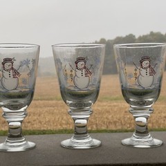 Libbey Cozy Snowman Goblet Glasses Christmas Winter Lot of 3