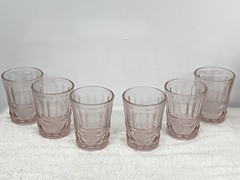 MOSSER GLASS — EYE WINKER — FLAT, PINK TUMBLERS (6)
