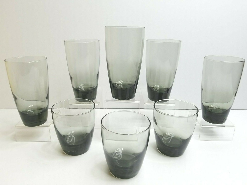 Libbey Classic Smoke Gray (5) Cooler (3) Old Fashioned Tumblers Set Elegant Lot