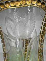 Moser/Harrach Bohemian-Green To Clear-Tulip Intaglio Cut Glass Vase-13″