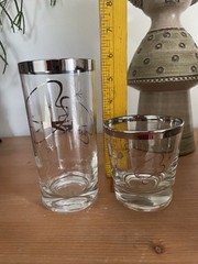 Mcm Atomic Highball Juice Cocktail Glasses with Silver Star Streamer Design Vtg