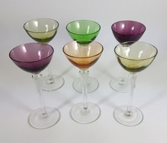 Art Deco Set 6 Piece Glas / Liqueur Glass,Various Colours,Haida,about 1920 AL276