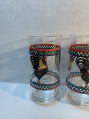 Set of 4 Vintage Ella’s Rooster Pattern Glass Tumblers 5 7/8″