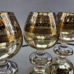 Interglass Elegant Scroll 24 kt Gold Brandy Cognac Snifter Glass 5” Set/3 Italy