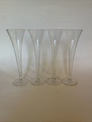 Block Crystal CELEBRATION 4 Hollow Stem Champagne Flutes Optic Gold Rim 10″ Vtg