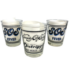 Waikiki Outrigger SOS Fever Society of Seven 3 Vtg Cocktail Glass Lot Hawaii