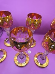 Set Of 6 Hand Painted Cranberry Glasses Liberace Style