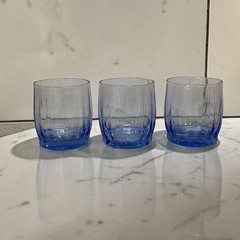 Oneida Valor Blue Juice Glasses, Set of 3, Vintage Pasabahce Ribbed Tumblers
