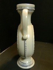 Vintage Simon Peter Gerz Blue On Gray Stoneware Pitcher Ewer w/ Knights Crest Ex