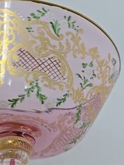 Venetian Enameled Figural Landscape Scene Pink Champagne / Sherbert Glass 6″ #5