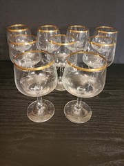 Set Of 9 JG Durand Short Stem Gold Rim Wine Glasses Cristal D’Arques Durand