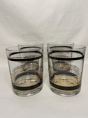 Vintage Set Of 4 Luminarc J.D. Durand Low Ball Glasses Black Gold *READ