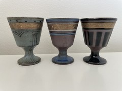 Sho Jin Painted Glass Sake Goblets Set of 3 Japanese Original Box