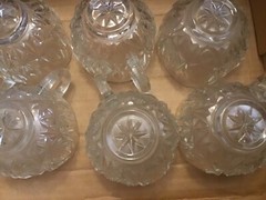 Clear Set~6 Old Vintage Beautiful Star Cut Glass Punch Cups~Diamond Square Shape