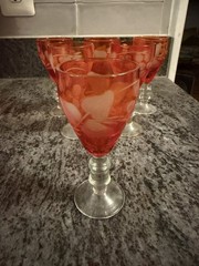 Vintage MCM Cordial Glasses Ruby Red Flash Cut To Clear Stemmed 4.5″ Set Of 6