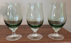 3 Ice Tea Glasses and 3 Water Goblets Coronation Light Green Clear Stem SASAKI