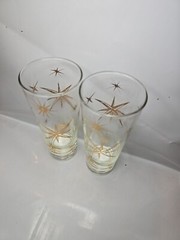 Rare Pair (2) MCM North Star burst Gold Atomic Highball Collins Glasses