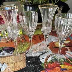 MILASA-CHAMPAGNE FLUTES Wine Goblets Crystal «Golden Tiara» Gold rim Two Each