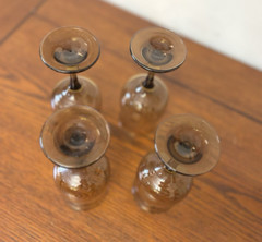 Vintage Set Of 4 Mid Century Modern Stemmed Brown Wine Water Glasses Tulip Bowl