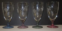 Lenox Butterfly Meadow Etched All Purpose 7″ Glass Goblets Colored Base 4 pc