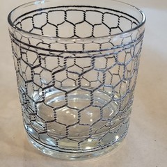 Georges Briard Clear Black Rocks Glasses Set of 2 Vintage Chicken Wire Design