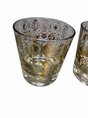 Vintage George Briard Persian Garden Clear Gold Lowball Glasses Set of 2 MCM