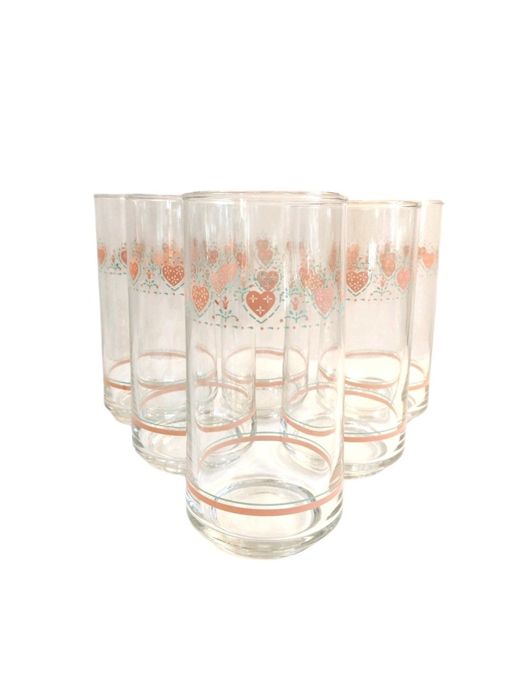 Corelle Forever Yours Glass Pink Heart Tumblers Set of 6 Cottagecore Kitchenware