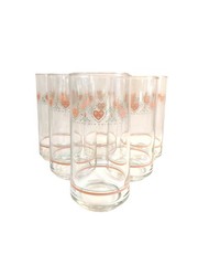 Corelle Forever Yours Glass Pink Heart Tumblers Set of 6 Cottagecore Kitchenware