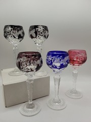 Vintage Bohemian Czech Colored Cut To Clear Liqueur Cordial Glasses Set of 5