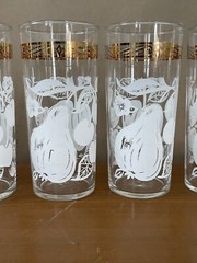 Federal Glass Ice Tea Or Drinking Glasses, White and Gold Fruit, Set Of 5