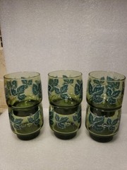 6 Vtg~Libbey~Avocado Green~Raised/Textured Ivy Leaves~8oz~3.35T Glasses(DR35)