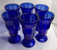 VTG Anchor Hocking Cobalt Blue Parfait Sundae Ice Cream Pedestal Glasses Set /6