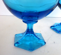 2 Anchor Hocking Flair Blue Laser Multi Sided Foot Champagne Tall Sherbet 4 5/8″