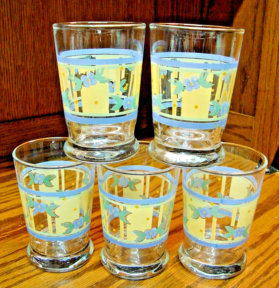 Vtg Lot (5) Spring-Time Purple Pansy Tumblers 3.75″ tall Juice Drink Glasses X11