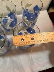 Vtg Culver Ltd Embossed Blue Green Flower Leaf Drinking Glasses Signed Lot Of 6
